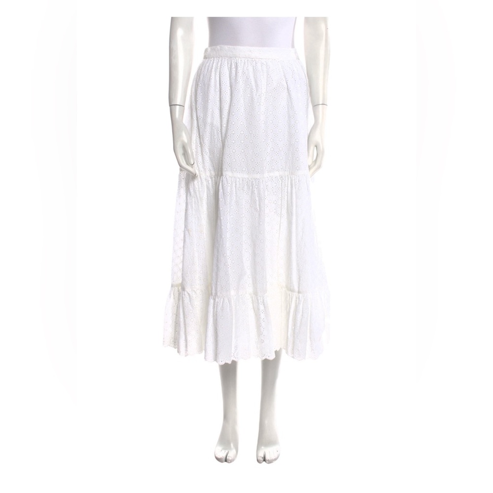 Ulla Johnson Eyelet Trim Midi-length White Skirt, size S (US 4)